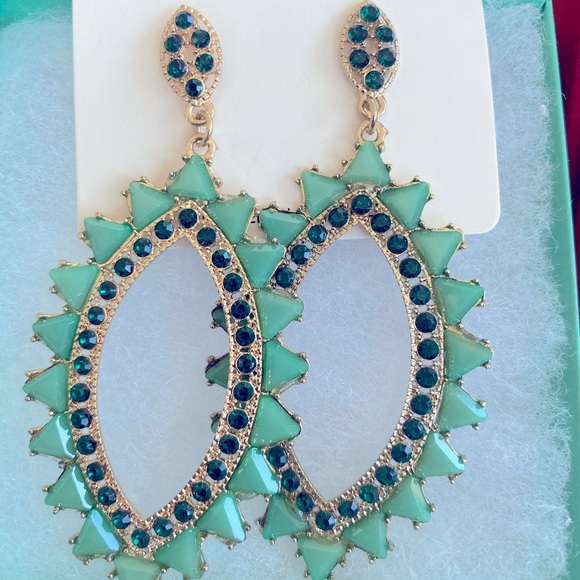 Spring Statement Sea green Rhinestone Earrings - Picture 1 of 8